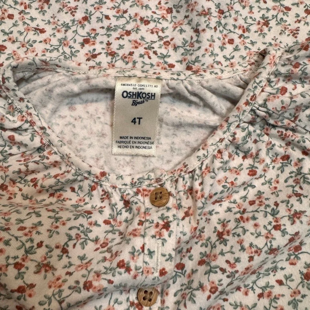 OshKosh Floral Print Long Sleeve Top Girls Shirt Casual Cute‎ 4T